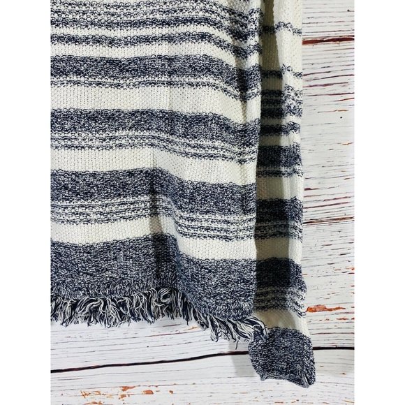 Max Studio Sweater Womens Sz Small Knit Ivory Blue Stripes Nautical Raw Hem - Picture 6 of 12